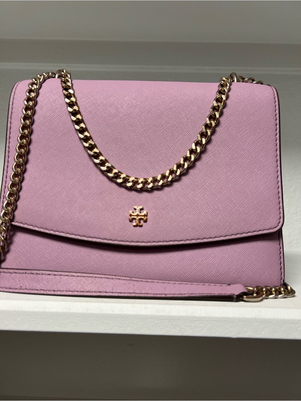 Tory Burch Lilac Leather Chain Crossbody with Gold Hardware
